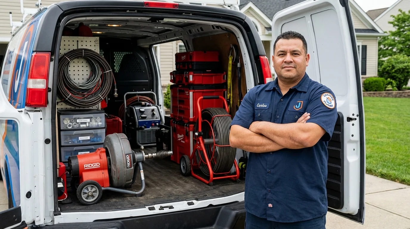 Professional drain cleaning equipment and Johns Plumbing LLC plumber in Horse Shoe