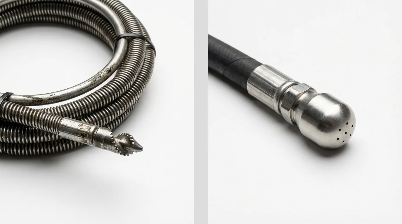 Drain snake cable and hydro jetting nozzle used for drain cleaning in Horse Shoe, NC