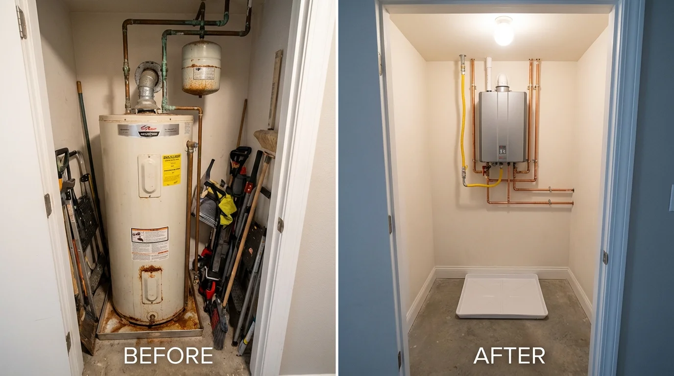 Tank water heater versus wall-mounted tankless unit comparison for Horse Shoe, NC homeowners