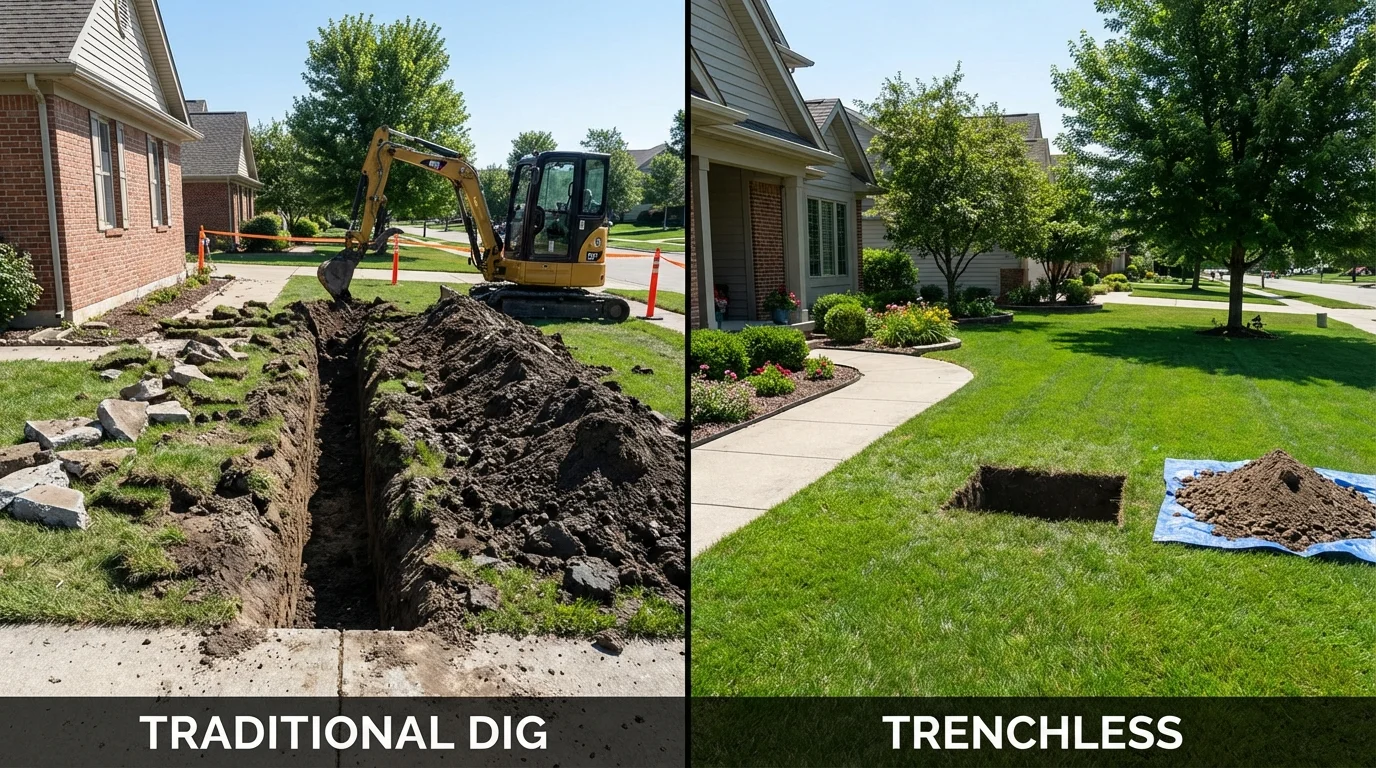 Trenchless sewer repair with minimal yard damage versus traditional excavation in Horse Shoe, NC